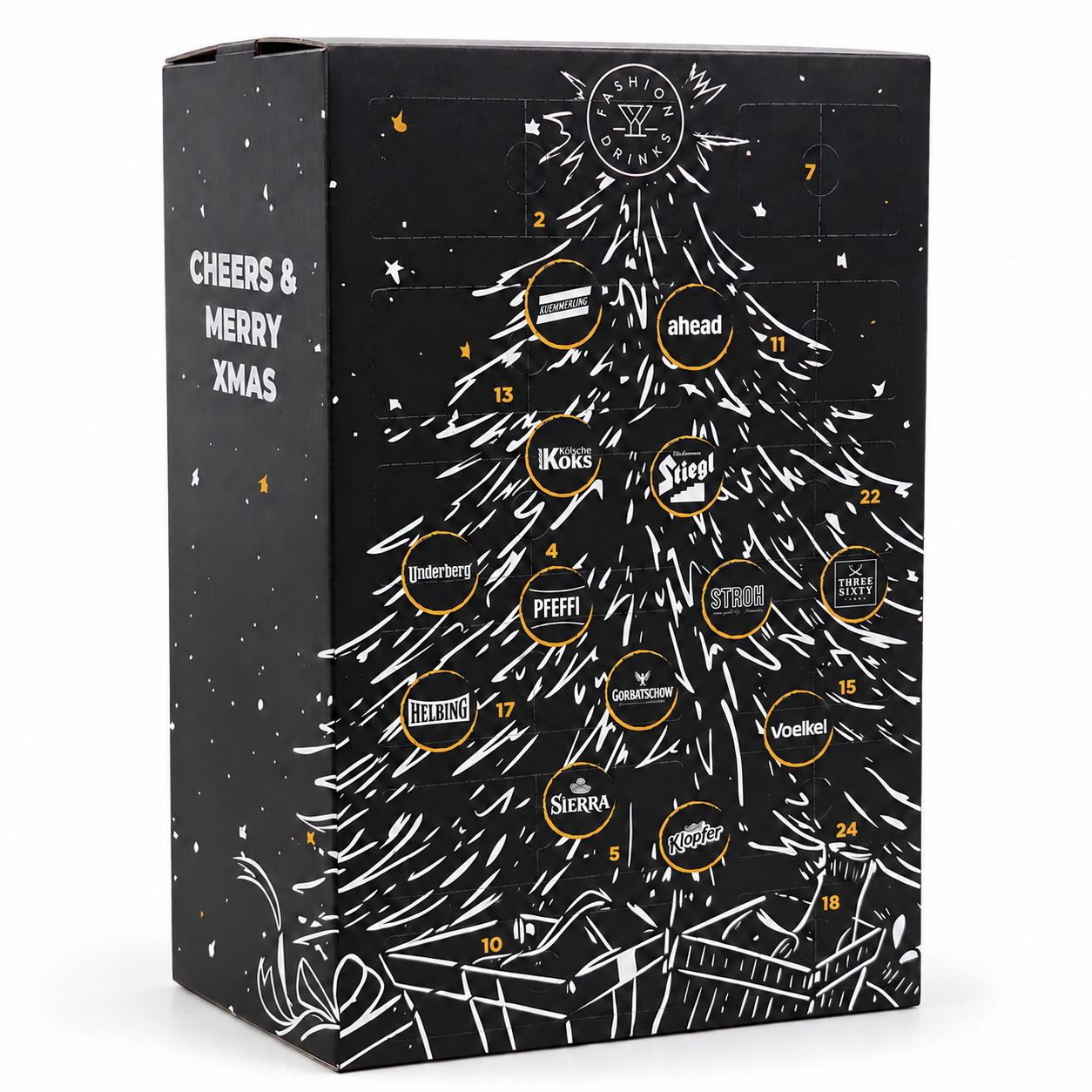 Vorderseite der Kalenderbox mit Weihnachtsbaum