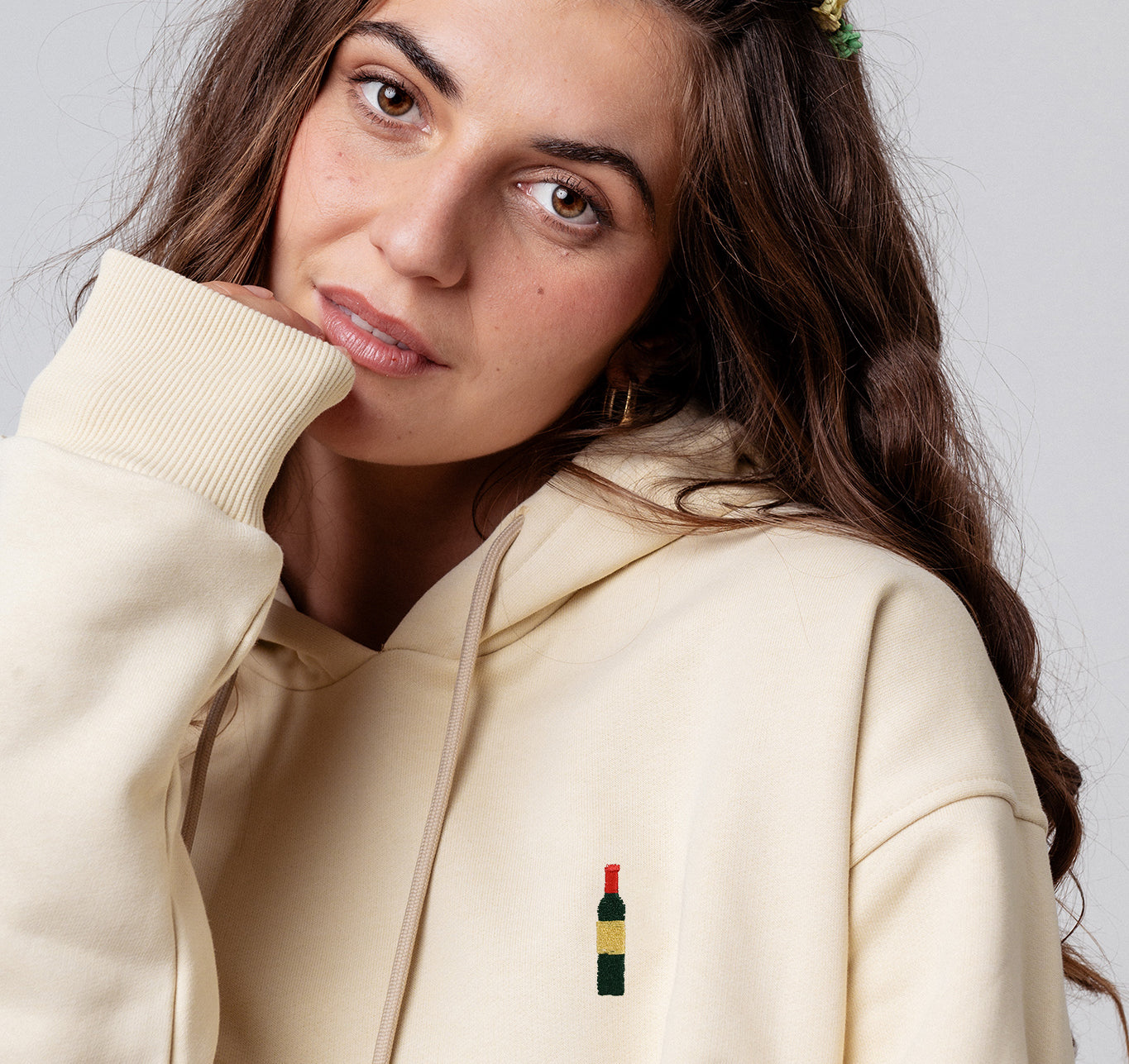 Weinflasche | Bestickter Bio-Baumwoll Unisex Hoodie