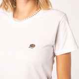 Flat White | Besticktes Bio Baumwoll Frauen T-Shirt