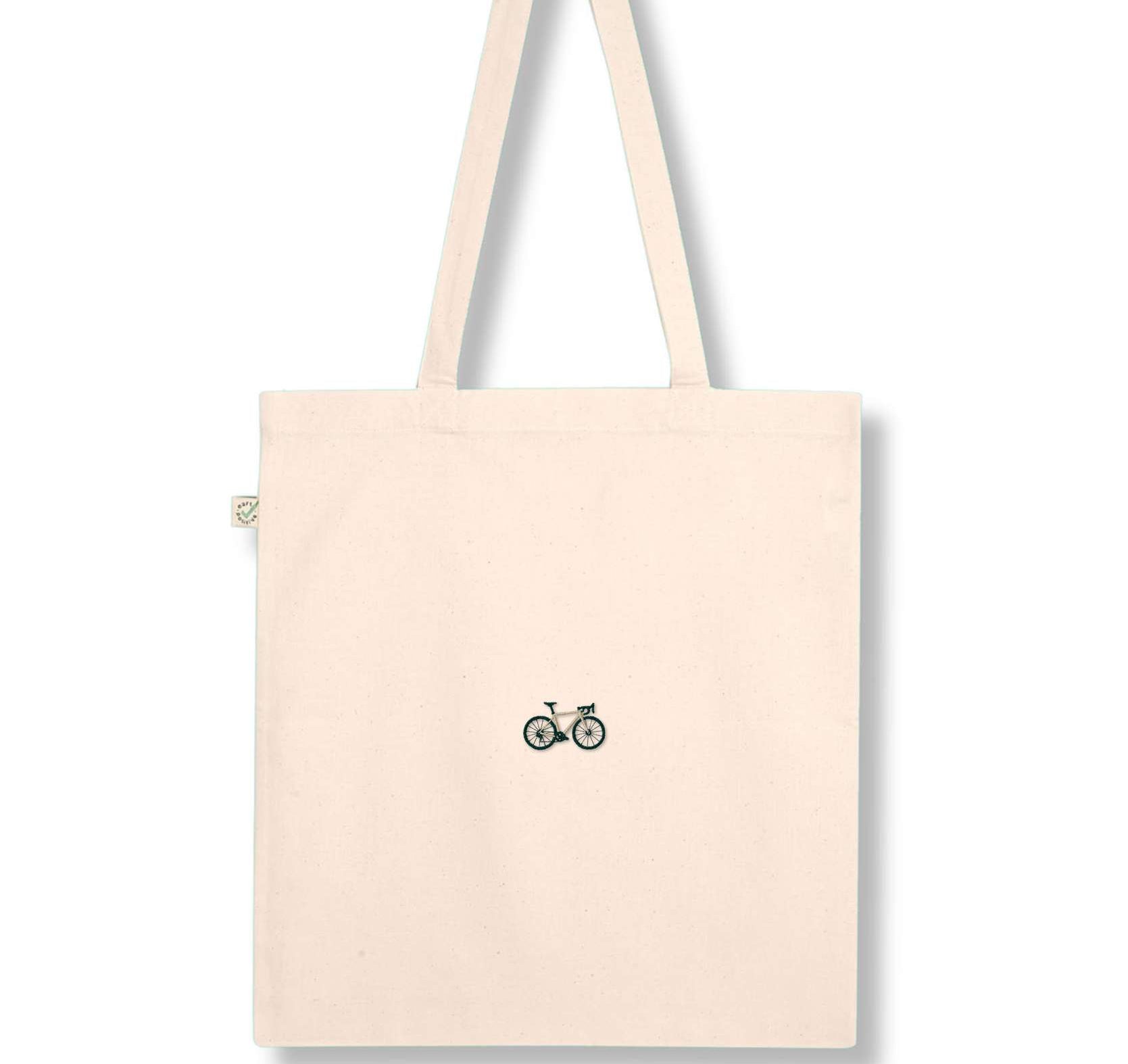 Gravelbike Beige | Bestickte Bio Baumwoll Tasche