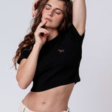 Labrador Braun | Besticktes Bio Baumwoll Cropped T-Shirt