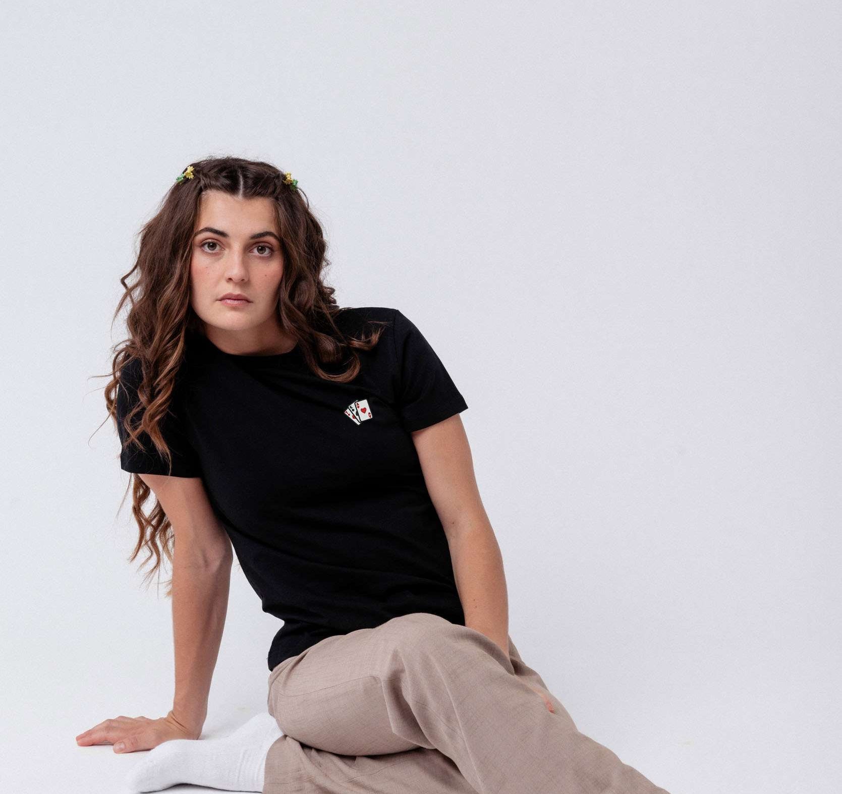 Poker | Besticktes Bio Baumwoll Frauen T-Shirt