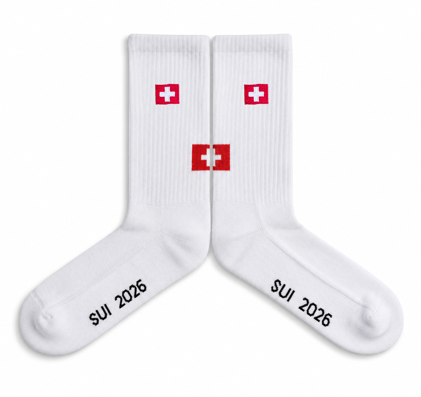 Schweiz | Minimal Flag | Bestickte Bio Baumwoll Fan Socken